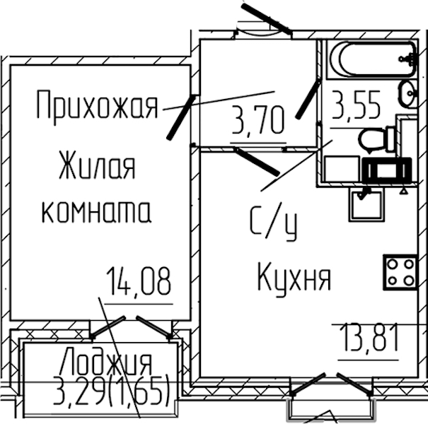 1-комнатная квартира 36.88 м², 8/8 эт., ЖК «SERTOLOVO PARK»